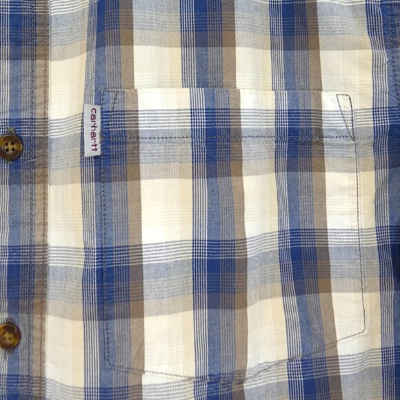 Carhartt Blue and Brown Plaid Relaxed Fit Button Down Short Sleeve Men"s Sizes L - Picture 3 of 7